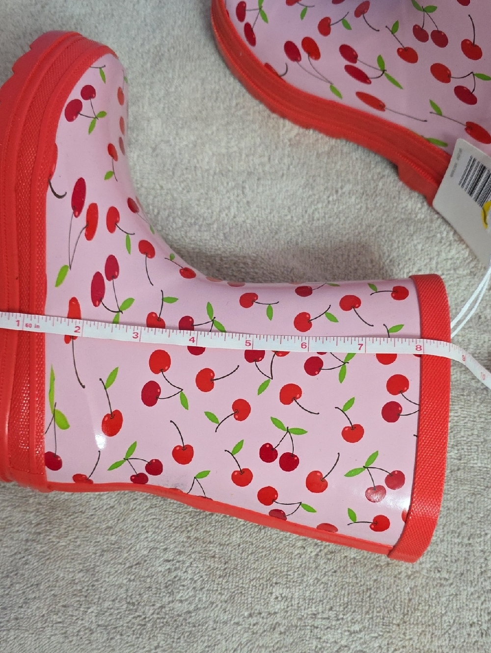Kids Cherry Print Pink Rain Boots with Red Trim - Picture 8 of 9